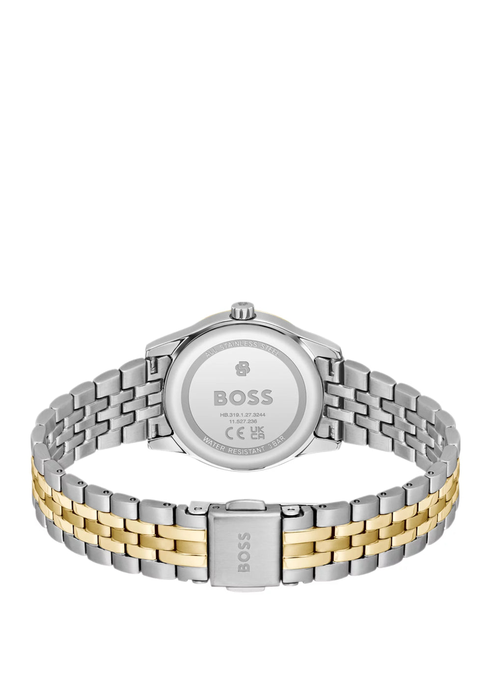 Graceful two-tone watch with sunburst-patterned dial