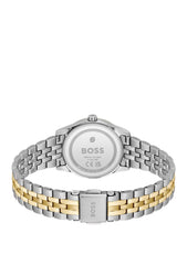 Graceful two-tone watch with sunburst-patterned dial