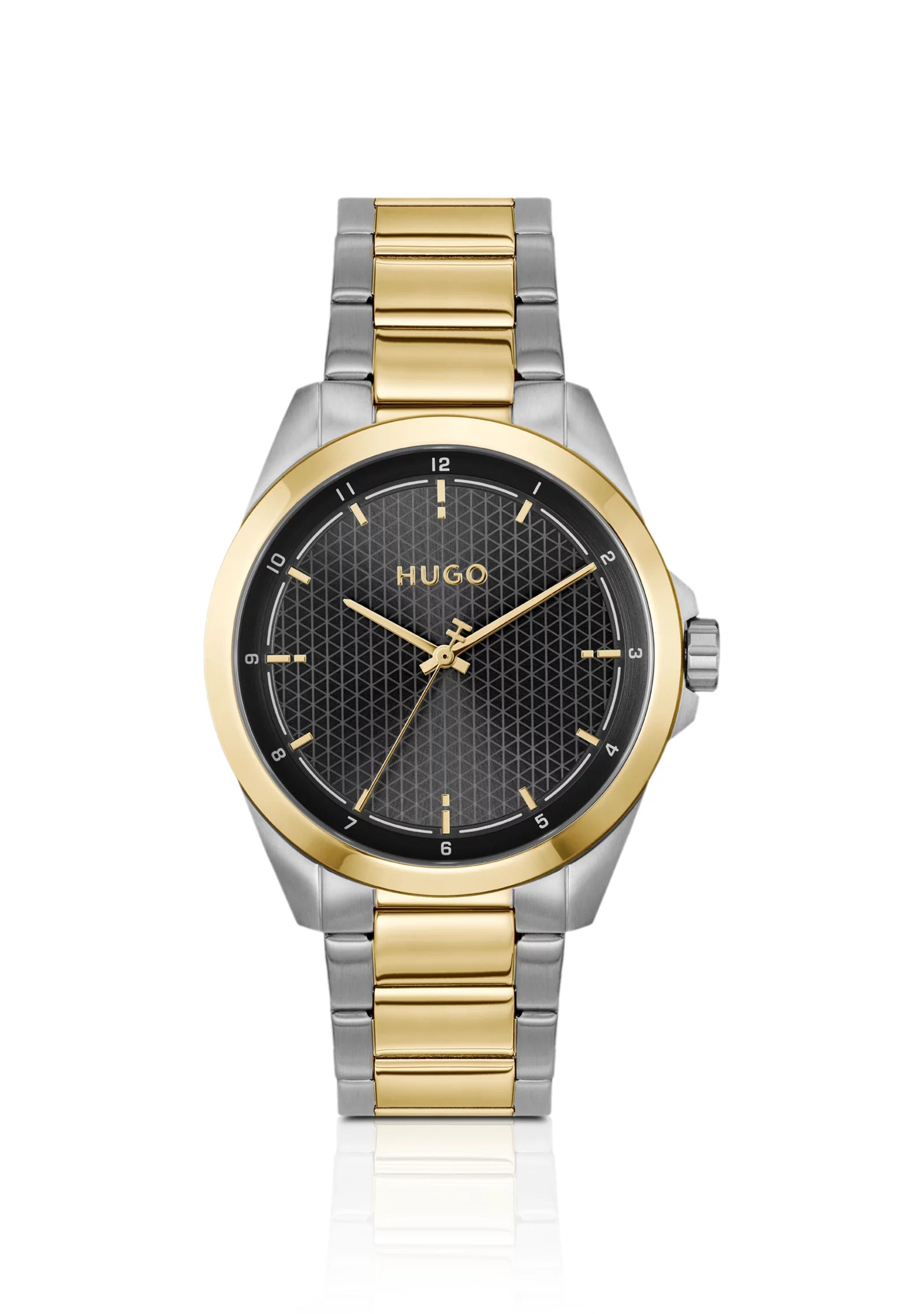 Seam two-tone watch with black textured dial