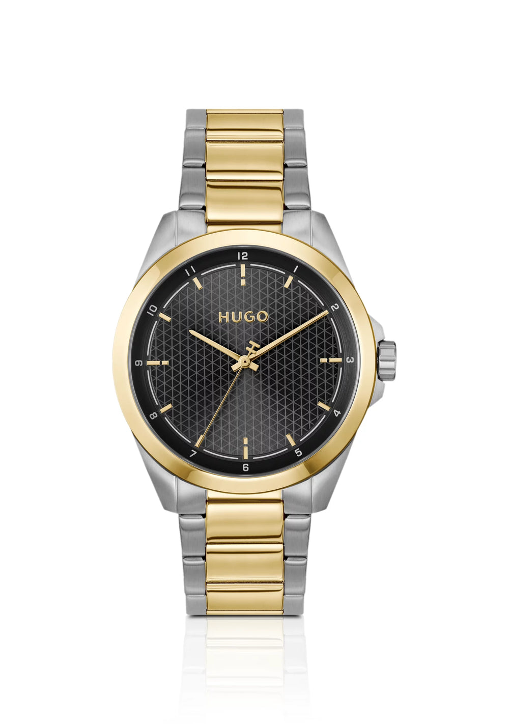 Seam two-tone watch with black textured dial