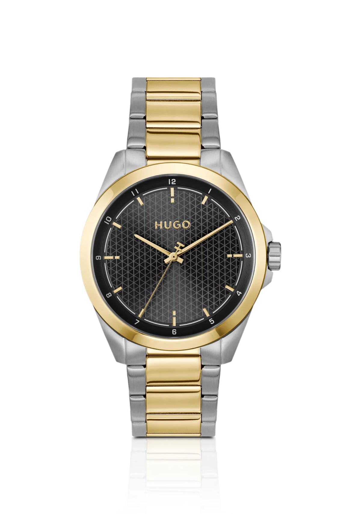 Seam two-tone watch with black textured dial
