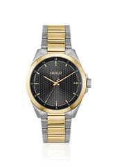 Seam two-tone watch with black textured dial