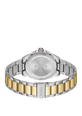 Seam two-tone watch with black textured dial