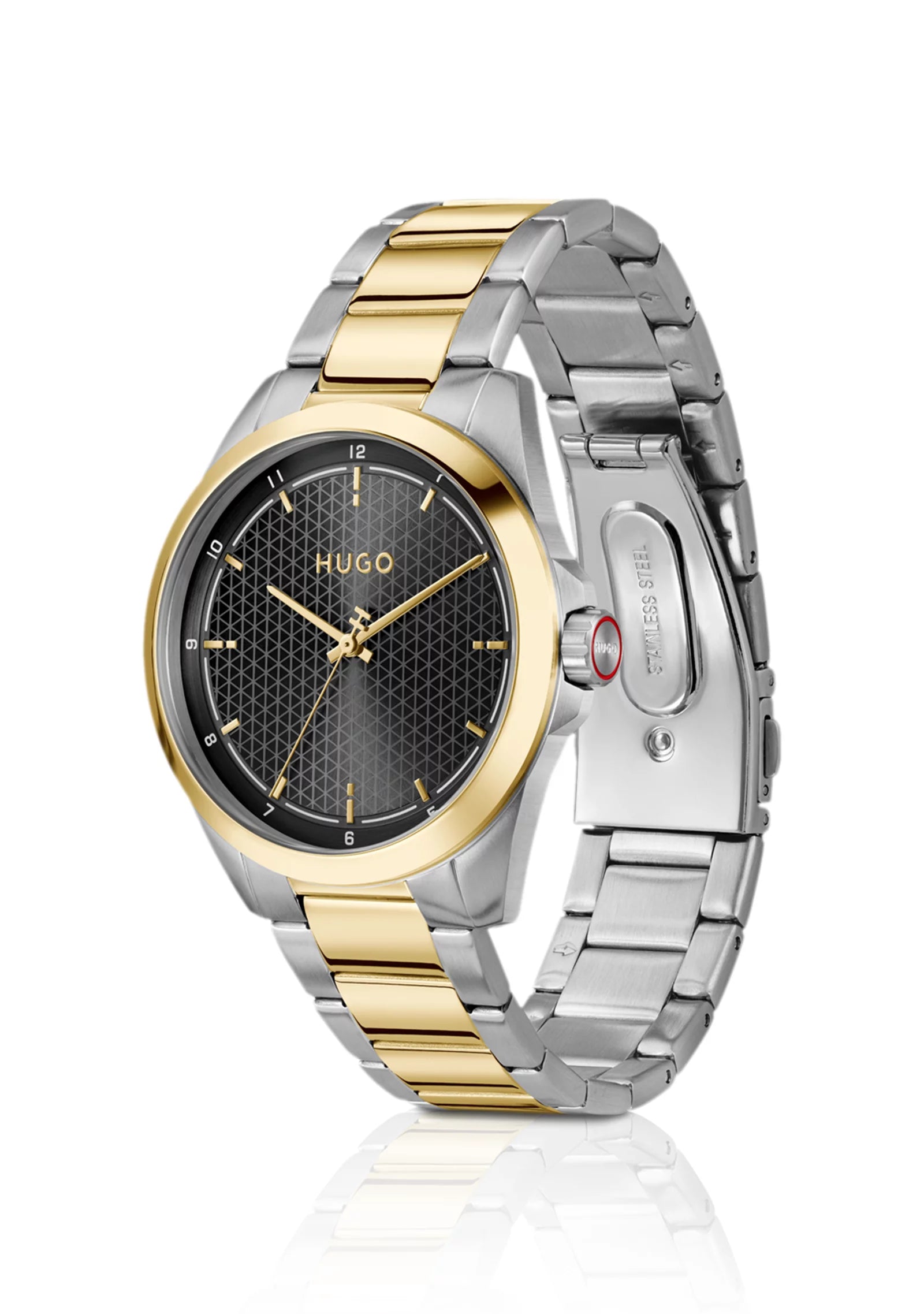 Seam two-tone watch with black textured dial