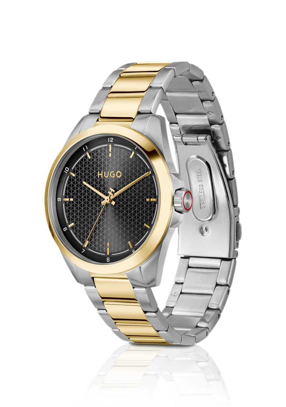 Seam two-tone watch with black textured dial