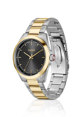 Seam two-tone watch with black textured dial
